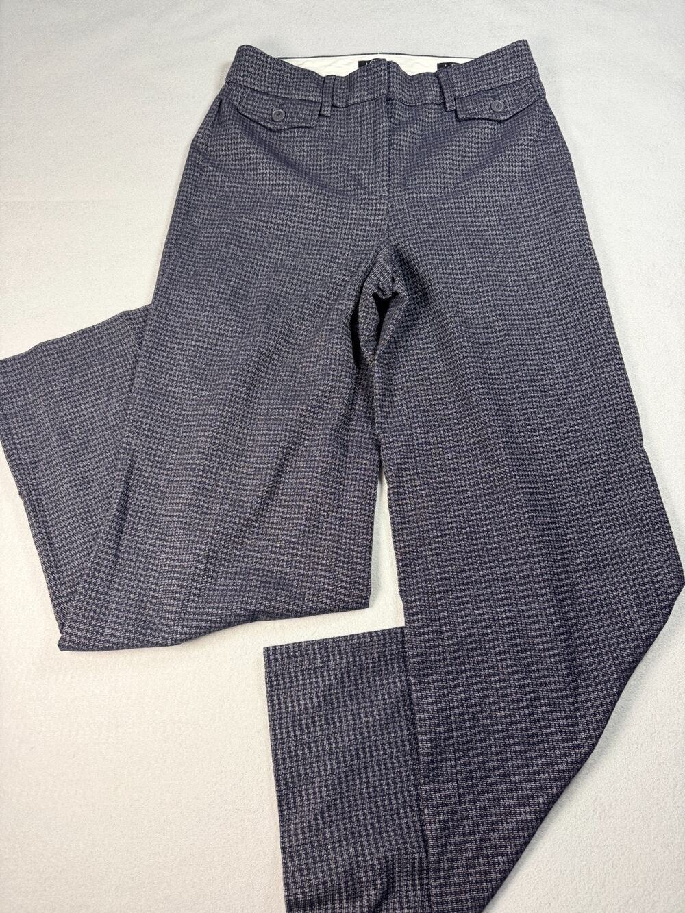 LOFT High Waist Curvy Trouser Size 2 Navy Blue Houndstooth Wide Leg Lined
